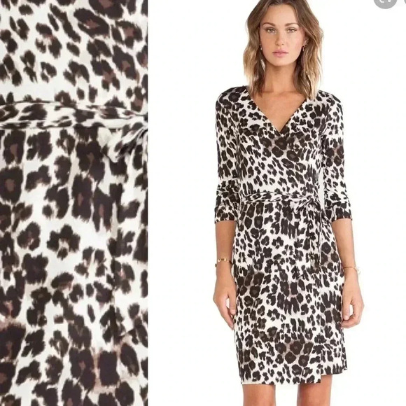 Diane von Furstenberg Julian Two Snow Leopard-Print Wrap Dress Size 2 - Picture 10 of 10